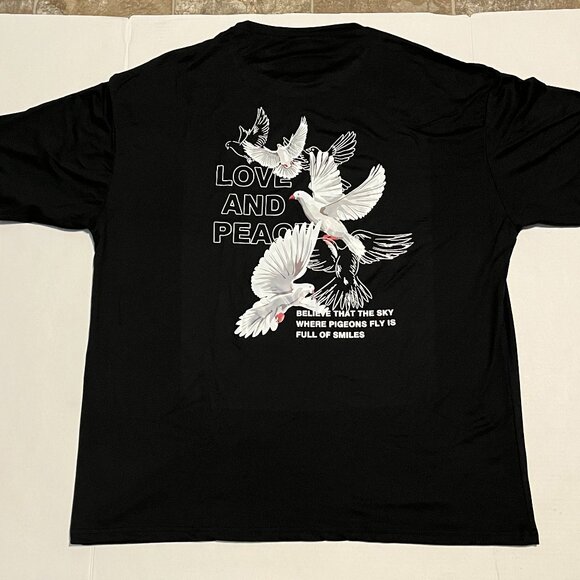 Mens graphic t shirt doves pigeon Love and Peace size XXL NWOT - Picture 1 of 2